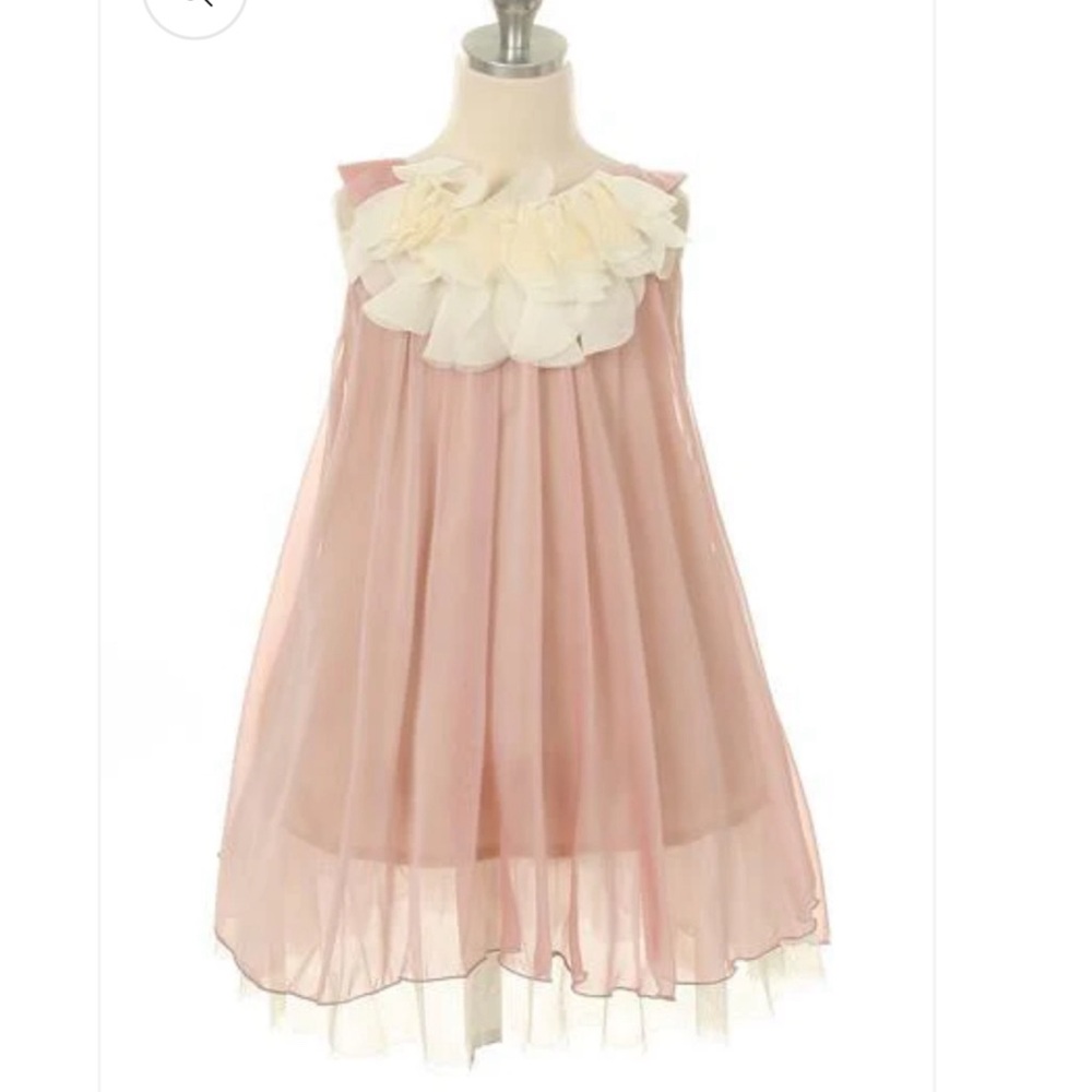 Kids Dream Elegant Chiffon Dress Flower Ruffle Neckline Size 9-10